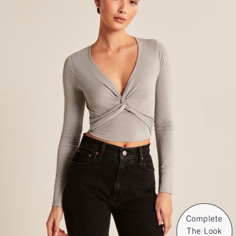 NWT Abercrombie Glitter Long-Sleeve Crop Top